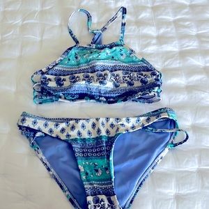 Fun blue pattered bikini set size xs